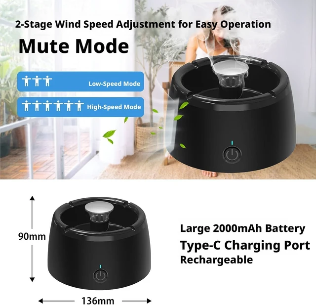 Alt view image 2 of 7 - Smokeless Ashtrays for Cigarettes Indoor,Smokeless Ash tray for Home,smoke buddy Air Purifier,smoke eaters for cigarette smoke