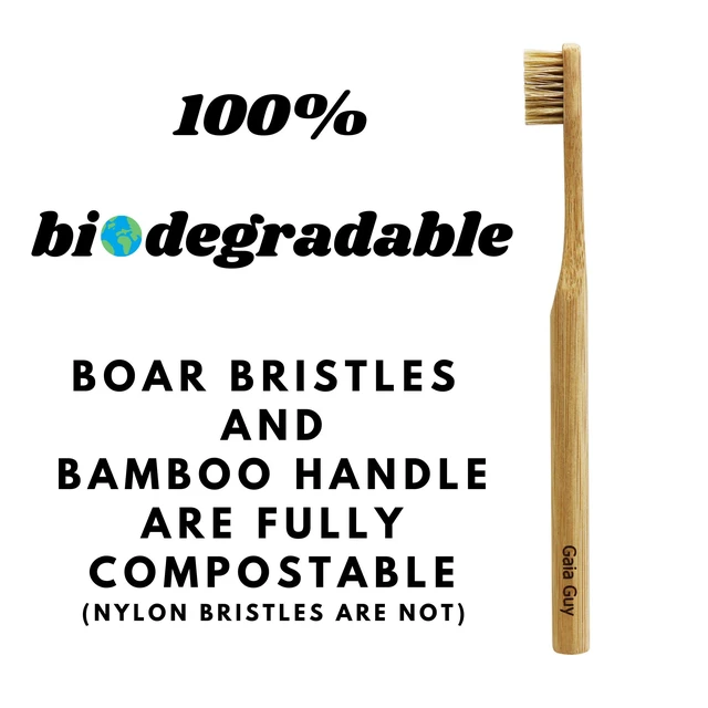 Alt view image 4 of 7 - Natural Bristle Bamboo Toothbrush (NO Nylon - Boar Hair ONLY) - Totally Compostable & Biodegradable Boar Bristle and Bamboo Toothbrushes - Zero Waste - 6-Pack