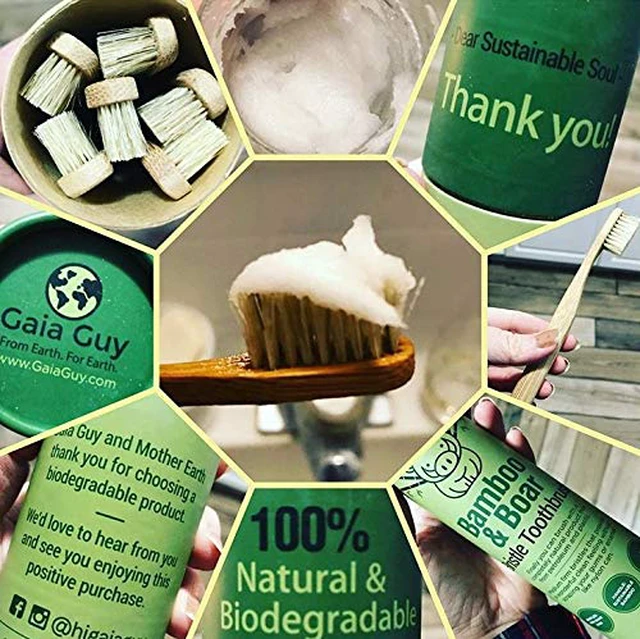 Alt view image 6 of 7 - Natural Bristle Bamboo Toothbrush (NO Nylon - Boar Hair ONLY) - Totally Compostable & Biodegradable Boar Bristle and Bamboo Toothbrushes - Zero Waste - 6-Pack