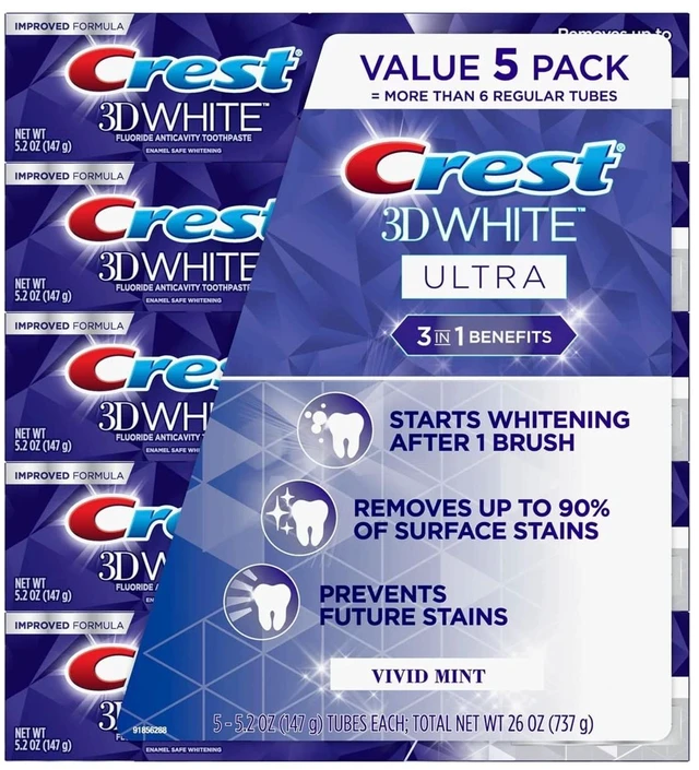 Main image of 3D White Ultra Whitening Toothpaste, Vivid Mint (5.2 oz., 5 pk.)