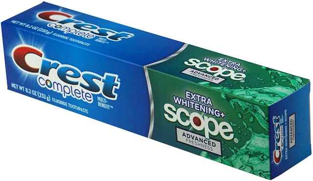 Alt view image 4 of 4 - Complete Multi-Benefit Fluoride Toothpaste - Extra Whitening and Scope Advanced Freshness - 8.2 oz each, 3 count