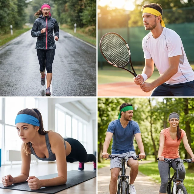 Alt view image 7 of 7 - 24 Pack Tie Headbands for Men Women, Sports Athletic Headbands Bulk Polyester Elastic Bandana Sweatbands for Tennis Karate Running Basketball Yoga Workout (12 Colors, 40 x 2.2)