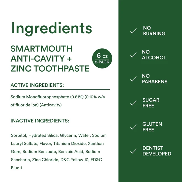Alt view image 5 of 6 - Anti-Cavity + Zinc Toothpaste, 6 oz, 2-Pack | Fluoride Toothpaste, Cavity Prevention, Remineralizes Enamel, Sensitive Whitening, Alcohol-Free, Sugar-Free, and Gluten-Free