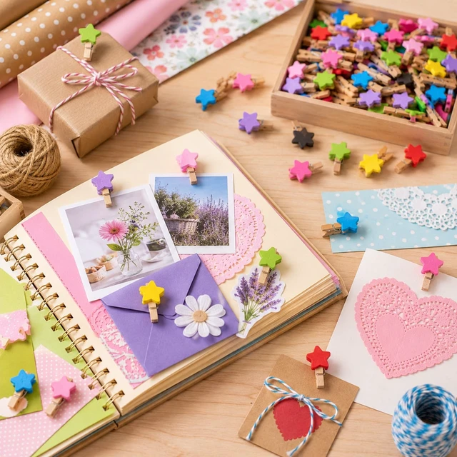 Alt view image 4 of 6 - 200pcs Mini Wooden Clothes Pins Star Photo Clips for Crafts, 1.18in | Detailed Mini Scale Mini Wooden Star Clothes Pins For Diy Crafts
