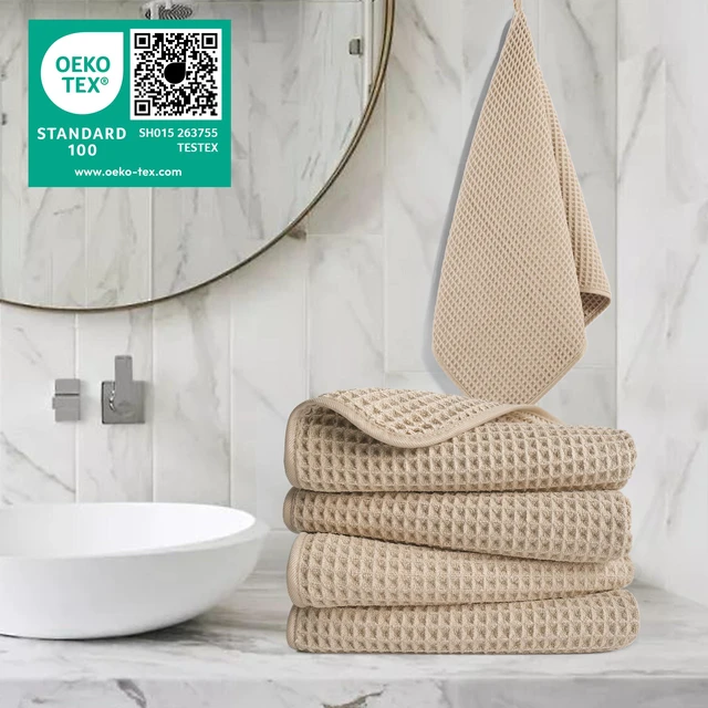 Alt view image 2 of 7 - 430 GSM Poly Blend Microfiber Quick Dry Waffle Hand Towel, 16x30 in | 4 Pack, Oversize, Lint Free, Quick Dry, Hanging Loop