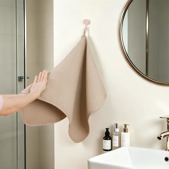Alt view image 7 of 7 - 430 GSM Poly Blend Microfiber Quick Dry Waffle Hand Towel, 16x30 in | 4 Pack, Oversize, Lint Free, Quick Dry, Hanging Loop