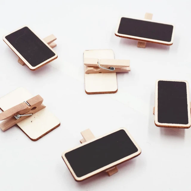 Alt view image 5 of 6 - 72 Count Chalkboard Signs Clips - Rectangle Wood Framed 2" x 1.5" Wooden Blackboard for Crafts, Home Decor, and Organization, Perfect for Special Occasions and Events Decoration