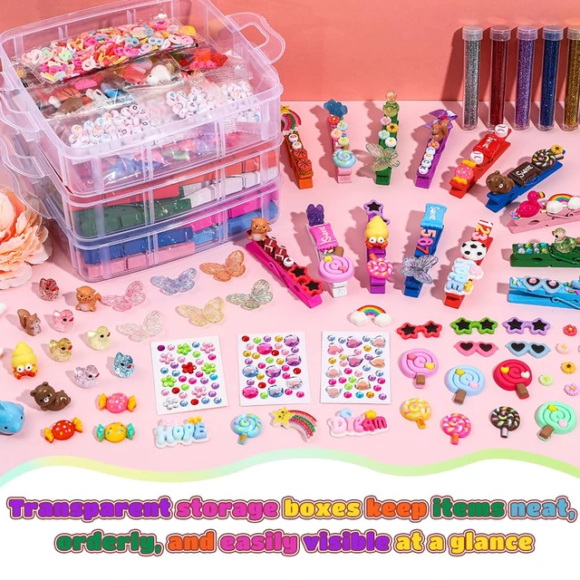 Alt view image 3 of 7 - 100 Set Cheer Pins Spirit Clips Clothes Pins Kit with Storage Box | 100 Colored Wooden Clothes Pins with Box 128 Mini Resin Animals Bows Over 350 Beads for Backpacks Ribbon Team Cheer Gift Bulk