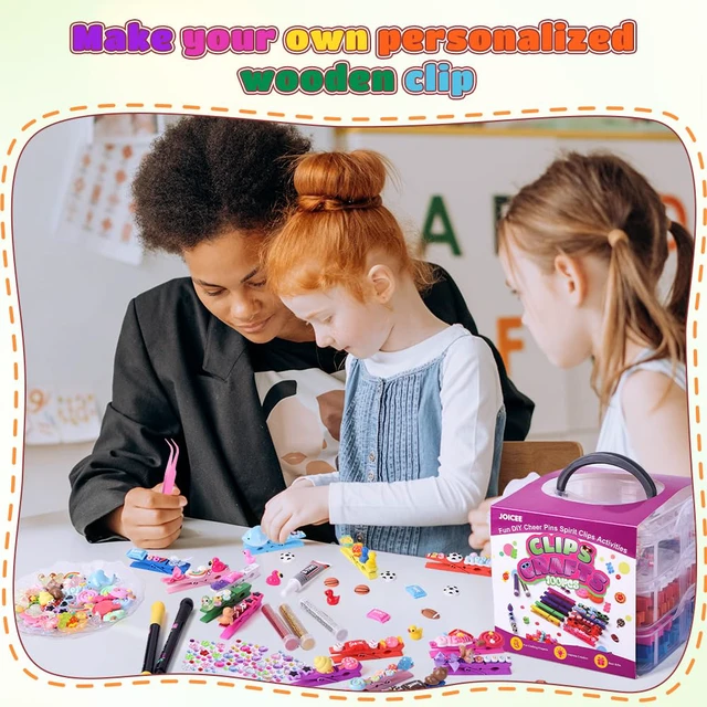 Alt view image 6 of 7 - 100 Set Cheer Pins Spirit Clips Clothes Pins Kit with Storage Box | 100 Colored Wooden Clothes Pins with Box 128 Mini Resin Animals Bows Over 350 Beads for Backpacks Ribbon Team Cheer Gift Bulk
