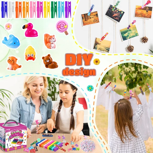 Alt view image 5 of 7 - 100 Set Cheer Pins Spirit Clips Clothes Pins Kit with Storage Box | 100 Colored Wooden Clothes Pins with Box 128 Mini Resin Animals Bows Over 350 Beads for Backpacks Ribbon Team Cheer Gift Bulk