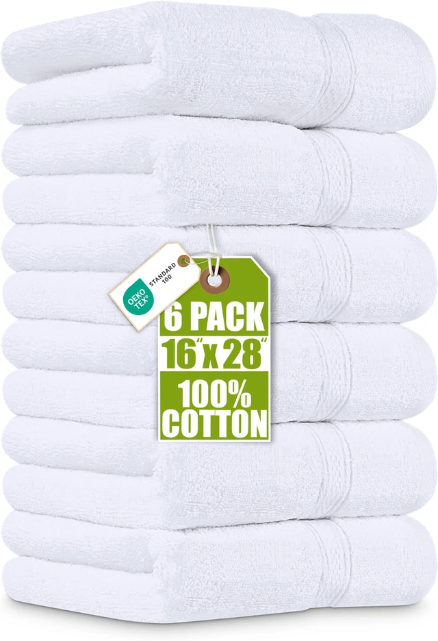Main image of 6 Pack Premium Hand Towels, 16x28 in, 600 GSM Cotton, White | Premium Ultra-Soft Lightweight Ring Spun Cotton Hand Towels - Highly Absorbent, Ideal for Bathroom, Gym, Spa & Hotel