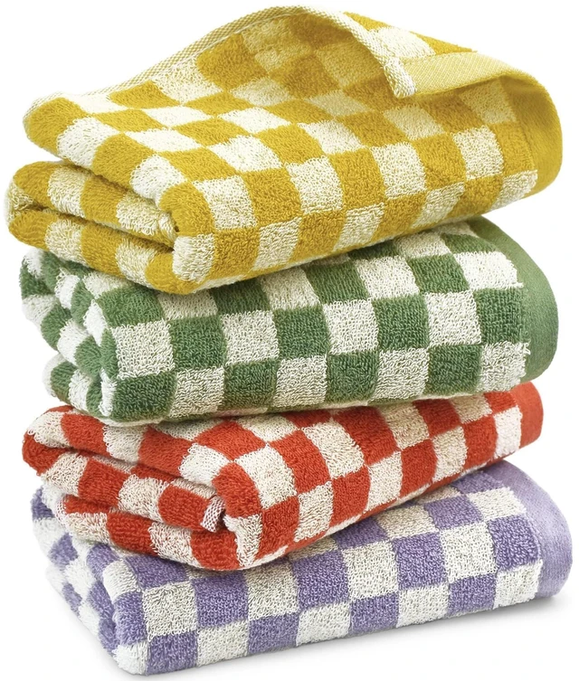Main image of Hand Towels for Bathroom 4 Pack, Checkered Hand Towel Set | Cotton Soft Absorbent for Face Spa Bath Gym, Kitchen Towels Decorative, 13 x 29 Inches, 4 Colors