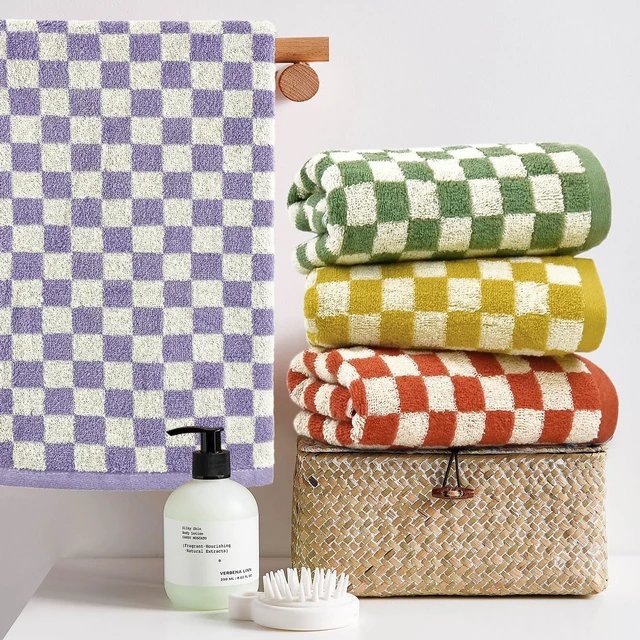 Alt view image 2 of 7 - Hand Towels for Bathroom 4 Pack, Checkered Hand Towel Set | Cotton Soft Absorbent for Face Spa Bath Gym, Kitchen Towels Decorative, 13 x 29 Inches, 4 Colors