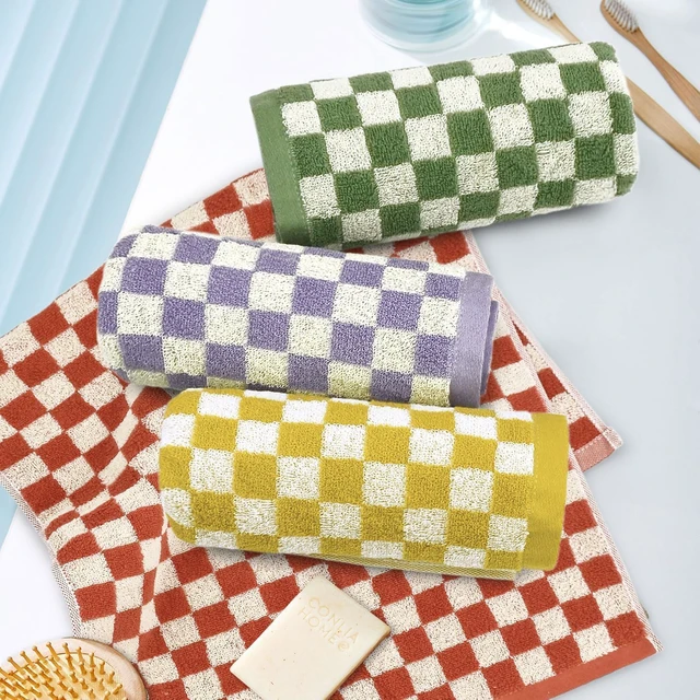 Alt view image 3 of 7 - Hand Towels for Bathroom 4 Pack, Checkered Hand Towel Set | Cotton Soft Absorbent for Face Spa Bath Gym, Kitchen Towels Decorative, 13 x 29 Inches, 4 Colors