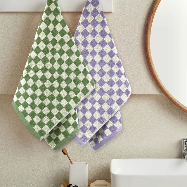 Alt view image 4 of 7 - Hand Towels for Bathroom 4 Pack, Checkered Hand Towel Set | Cotton Soft Absorbent for Face Spa Bath Gym, Kitchen Towels Decorative, 13 x 29 Inches, 4 Colors