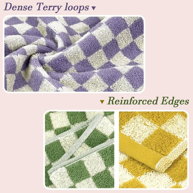 Alt view image 5 of 7 - Hand Towels for Bathroom 4 Pack, Checkered Hand Towel Set | Cotton Soft Absorbent for Face Spa Bath Gym, Kitchen Towels Decorative, 13 x 29 Inches, 4 Colors
