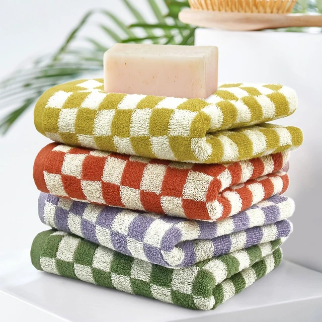 Alt view image 6 of 7 - Hand Towels for Bathroom 4 Pack, Checkered Hand Towel Set | Cotton Soft Absorbent for Face Spa Bath Gym, Kitchen Towels Decorative, 13 x 29 Inches, 4 Colors