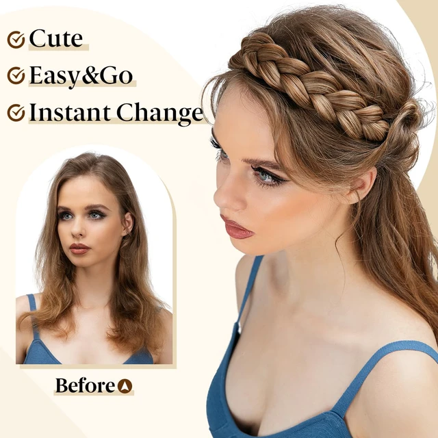 Alt view image 3 of 6 - 2PCs Braided Headbands Hair Piece for Women Synthetic Hair Hoops Head Bands Handmade Braid Hairband Accessories Elastic Stretch Headwrap Dark Brown