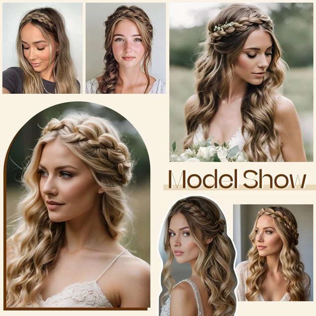 Alt view image 5 of 6 - 2PCs Braided Headbands Hair Piece for Women Synthetic Hair Hoops Head Bands Handmade Braid Hairband Accessories Elastic Stretch Headwrap Dark Brown