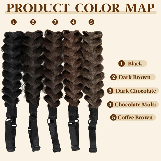 Alt view image 6 of 6 - 2PCs Braided Headbands Hair Piece for Women Synthetic Hair Hoops Head Bands Handmade Braid Hairband Accessories Elastic Stretch Headwrap Dark Brown