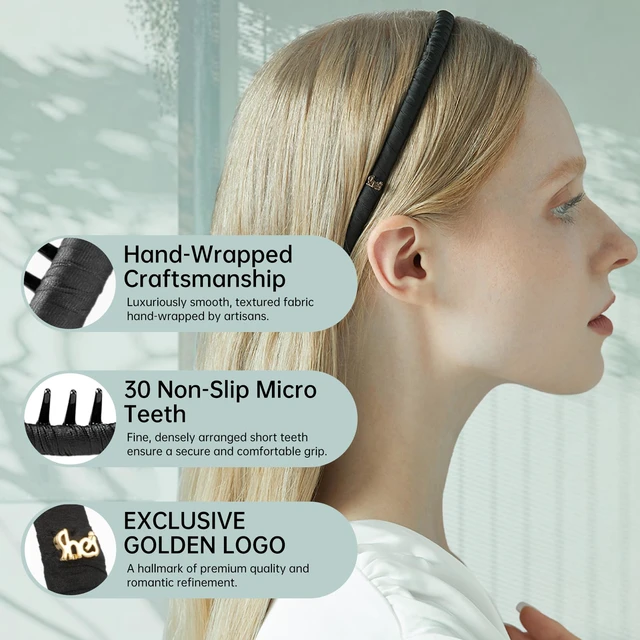 Alt view image 3 of 7 - Thin Headband for Women, Non-Slip Hair Band with Teeth, Black | Polyester & Plastic, Non-Slip Teeth Design, Strong Hold Grip, Classic Style, Durable
