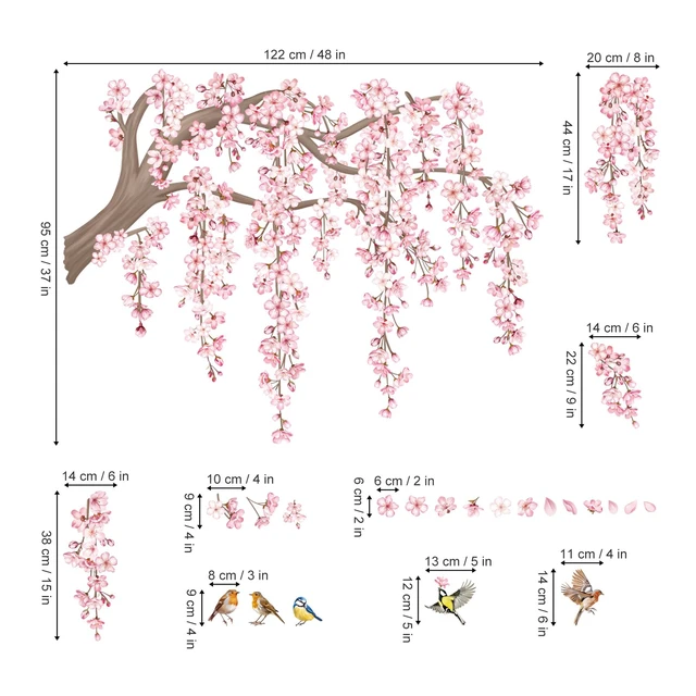 Alt view image 4 of 6 - Pink Flower Tree Branch Cherry Blossom Wall Decals Stickers (XL) | Peel and Stick Decals for Walls, DIY Wall Art Stickers, Removable & Wall-Safe, Vibrant Colors Wall Decor