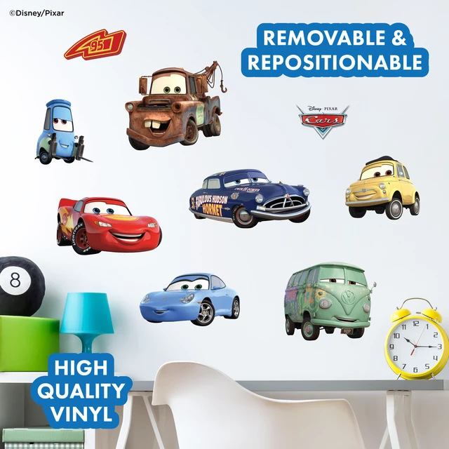 Alt view image 2 of 7 - Disney Pixar Cars Wall Decals - Lightning McQueen & Friends Small Vinyl Stickers for Bathroom Nursery Bedroom Decor - Peel and Stick Room Decorations