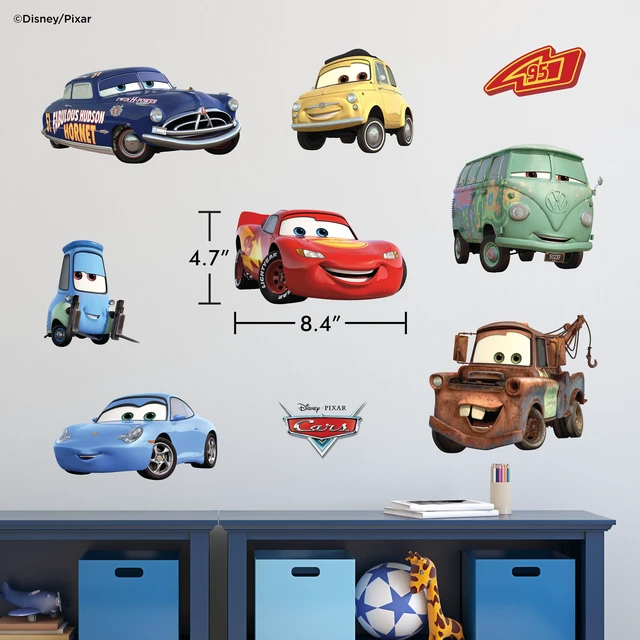 Alt view image 5 of 7 - Disney Pixar Cars Wall Decals - Lightning McQueen & Friends Small Vinyl Stickers for Bathroom Nursery Bedroom Decor - Peel and Stick Room Decorations