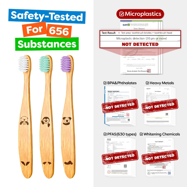 Alt view image 4 of 7 - Microplastic-Free Bamboo Baby Toothbrush, Dentist Designed, 4 Pack | 656 Substances Safety Tested | BPA, PFAS & Phthalate Free | Extra Soft Bristles | Infant to Toddler, 6-12 Months, Age 2-4