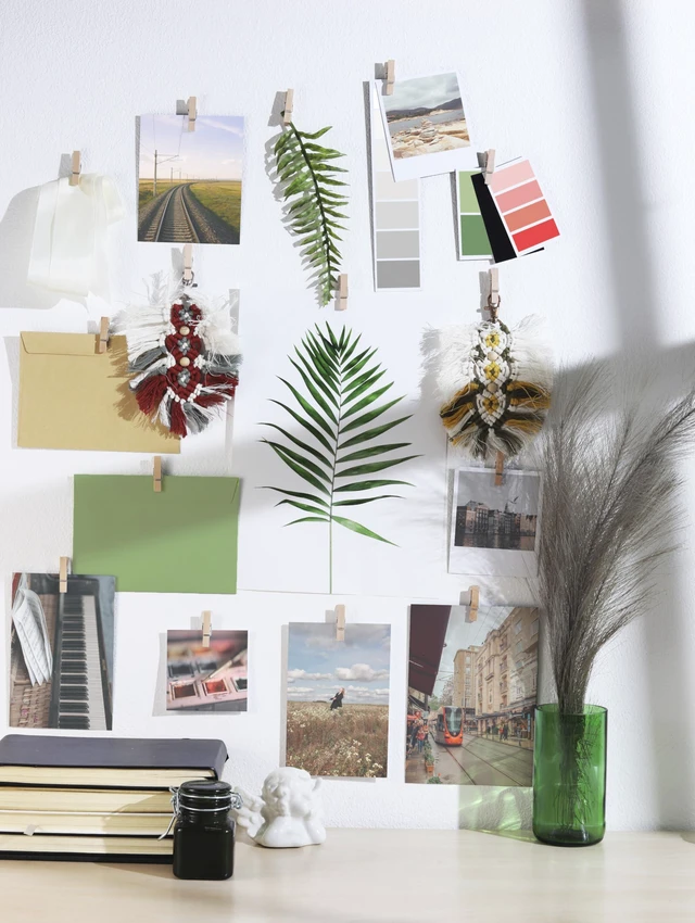 Alt view image 2 of 7 - 50 pack Mini Self Adhesive Clips for Pictures - Poster Hanger Paper Clip Holder for Wall, Photo Cards Hanging Display Office Board & Picture Boards, Artwork Photos Holders Card Hangers Dorm Room Decor