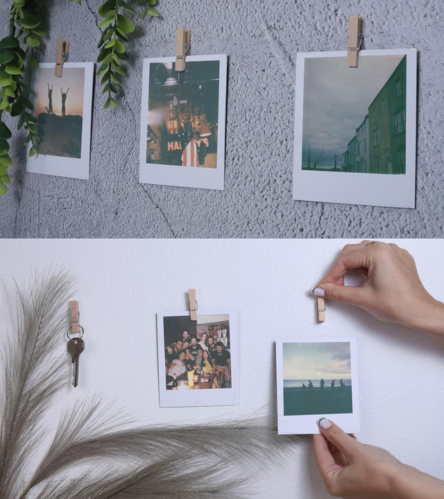 Alt view image 4 of 7 - 50 pack Mini Self Adhesive Clips for Pictures - Poster Hanger Paper Clip Holder for Wall, Photo Cards Hanging Display Office Board & Picture Boards, Artwork Photos Holders Card Hangers Dorm Room Decor