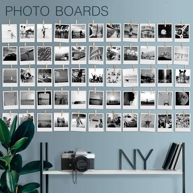Alt view image 6 of 7 - 50 pack Mini Self Adhesive Clips for Pictures - Poster Hanger Paper Clip Holder for Wall, Photo Cards Hanging Display Office Board & Picture Boards, Artwork Photos Holders Card Hangers Dorm Room Decor