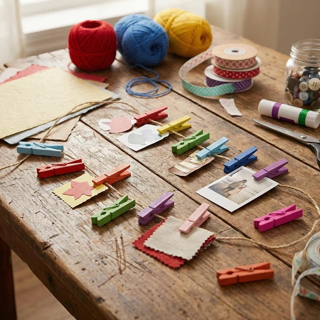 Alt view image 6 of 7 - 500PCS 1.38 Inch Mini Colorful Wooden Clothespins, 10 Colors Small Spring Clips Bulk for Crafts, Photos, Decor, Hanging Pictures, Art Wall, Towels