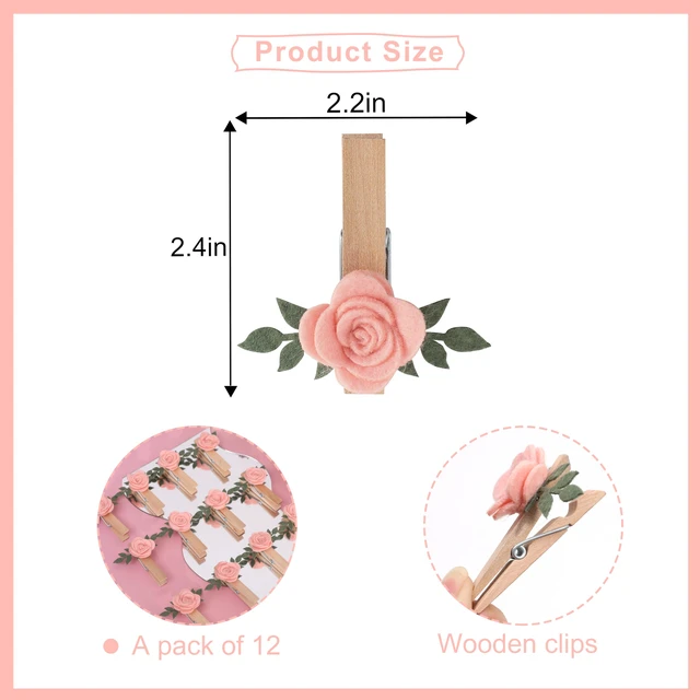 Alt view image 2 of 7 - Pink Rose Floral Wooden Clothespins Decoration - Baby Shower Photo Clips | 12 Milestone Photo Pins, Baby in Bloom Baby Shower
