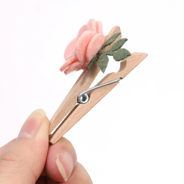 Alt view image 6 of 7 - Pink Rose Floral Wooden Clothespins Decoration - Baby Shower Photo Clips | 12 Milestone Photo Pins, Baby in Bloom Baby Shower