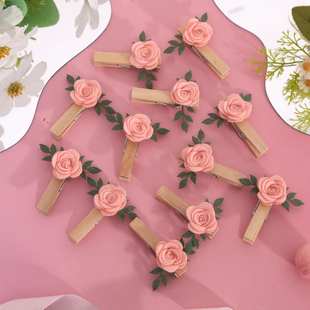 Alt view image 7 of 7 - Pink Rose Floral Wooden Clothespins Decoration - Baby Shower Photo Clips | 12 Milestone Photo Pins, Baby in Bloom Baby Shower