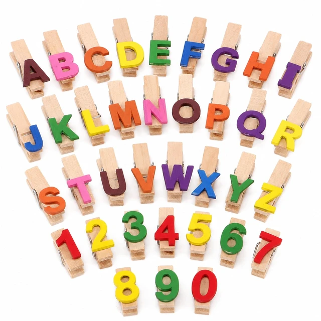 Main image of 35PCS Mini Letter Clothespins Wooden Photo Clip Set - 3.5CM | Letter And Number Clips Hold Notes, Photos, Cards Or Signs For Classrooms, Offices And Parties