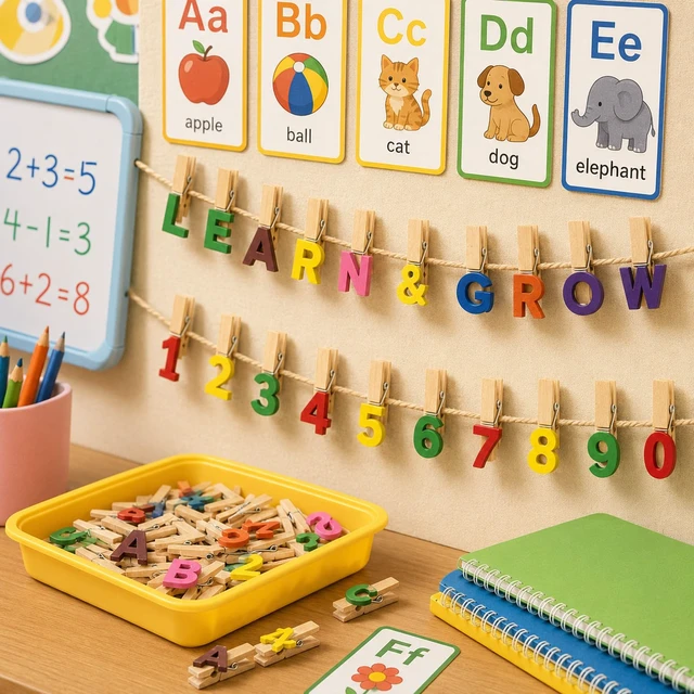 Alt view image 4 of 7 - 35PCS Mini Letter Clothespins Wooden Photo Clip Set - 3.5CM | Letter And Number Clips Hold Notes, Photos, Cards Or Signs For Classrooms, Offices And Parties