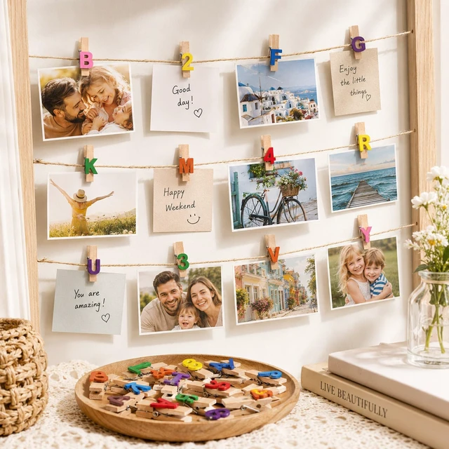 Alt view image 5 of 7 - 35PCS Mini Letter Clothespins Wooden Photo Clip Set - 3.5CM | Letter And Number Clips Hold Notes, Photos, Cards Or Signs For Classrooms, Offices And Parties