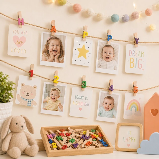Alt view image 7 of 7 - 35PCS Mini Letter Clothespins Wooden Photo Clip Set - 3.5CM | Letter And Number Clips Hold Notes, Photos, Cards Or Signs For Classrooms, Offices And Parties