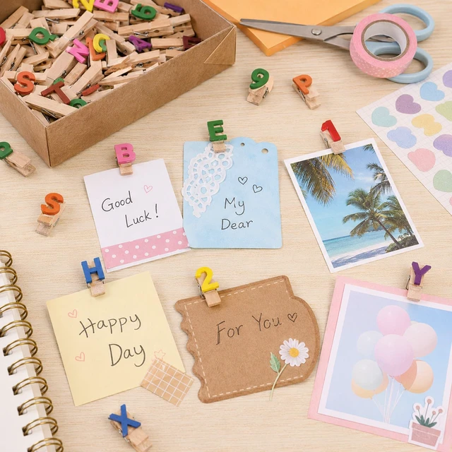 Alt view image 6 of 7 - 35PCS Mini Letter Clothespins Wooden Photo Clip Set - 3.5CM | Letter And Number Clips Hold Notes, Photos, Cards Or Signs For Classrooms, Offices And Parties
