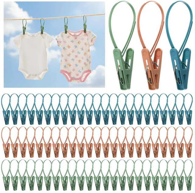 Main image of 120 Pack Clothes Pins Clothes Peg Clip Pins with Plastic Rope for Clothesline, Mini ClothesPins with Hanging Rope, Multicolor Drying Clothing Clips Hooks for Hanging Socks Hats Pants Towel Photo