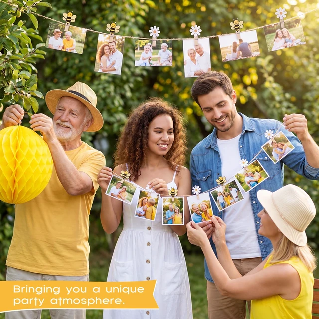 Alt view image 5 of 6 - 100 Pcs Bee and Daisy Wooden Clothespins with Natural Jute Twine Summer Photo Clips Snack Close Laundry Clip Cartoon Wood Food Peg for Pictures Display Hanging Clothes Home Party Wedding