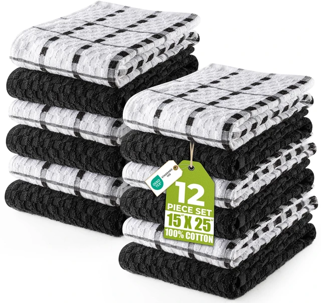 Main image of Kitchen 12 Pack 15x25 Inch 100% Cotton Popcorn Terry | Super Soft, Absorbent, Tea and Bar Towel Set, Linen Dish Towels, Multipurpose Kitchen Use