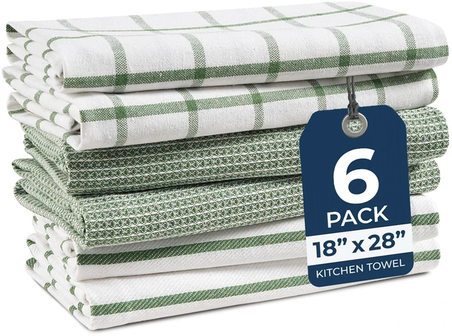 Main image of Dish Towels for Kitchen 100% Cotton Tightly Woven 6 Pack - Olive | Absorbent Towels For Kitchen, Quick Drying Cotton Kitchen Hand Towels, Finished Edges, Great for Drying Hands & Wiping Spills
