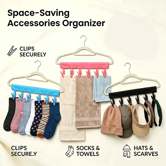 Alt view image 4 of 7 - Mini Clothespins Travel Hangers 3-Pack: Foldable Portable Clothes Hangers w/ 6 Clips for Swimsuit, Towel & Sock Drying Rack - Cruise, Dorms, Travel (Black, Blue, Red)