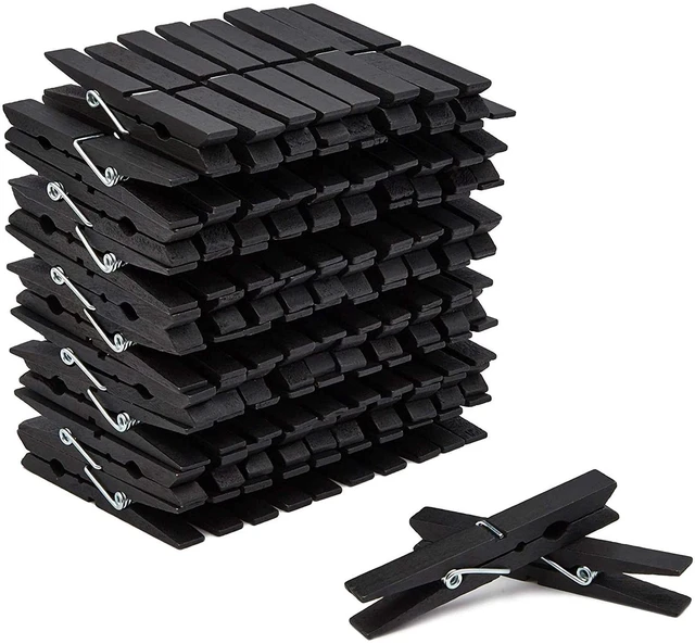 Main image of Wooden Clothespins - Indoor Laundry Hanging & Laundry Clips - Wooden Clothes Pins for Crafts & Photo Clips - Strong Spring Grip & Mini Clothespins - Pack of 100, 4 in, Black