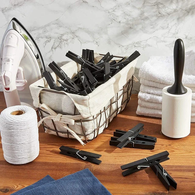 Alt view image 2 of 7 - Wooden Clothespins - Indoor Laundry Hanging & Laundry Clips - Wooden Clothes Pins for Crafts & Photo Clips - Strong Spring Grip & Mini Clothespins - Pack of 100, 4 in, Black