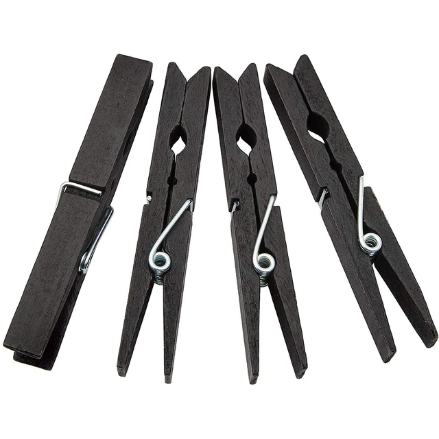 Alt view image 4 of 7 - Wooden Clothespins - Indoor Laundry Hanging & Laundry Clips - Wooden Clothes Pins for Crafts & Photo Clips - Strong Spring Grip & Mini Clothespins - Pack of 100, 4 in, Black