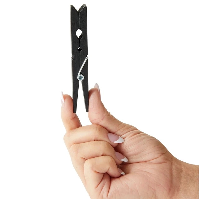 Alt view image 7 of 7 - Wooden Clothespins - Indoor Laundry Hanging & Laundry Clips - Wooden Clothes Pins for Crafts & Photo Clips - Strong Spring Grip & Mini Clothespins - Pack of 100, 4 in, Black